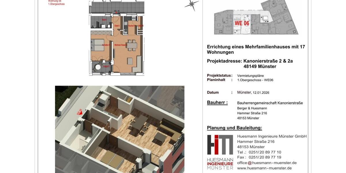 Etagenwohnung Münster Mitte-Süd - 2 Zimmer, 61 m&sup2;, 1.500&euro; | Angebot:25541247