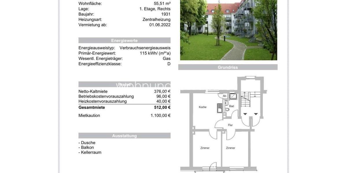 Etagenwohnung Münster Erphoviertel - 2 Zimmer, 55 m&sup2;, 376&euro; | Angebot:24591934