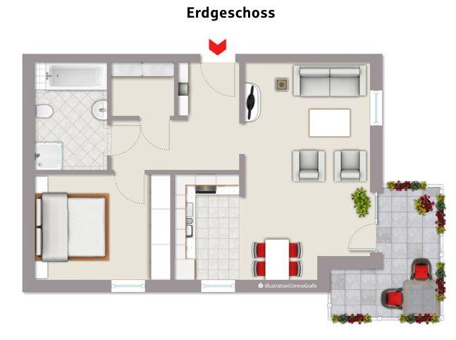 Erdgeschoßwohnung Sassenberg - 2 Zimmer, 62 m&sup2;, 235.000&euro; | Angebot:26168518