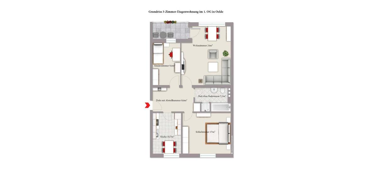 Etagenwohnung Oelde - 3 Zimmer, 77 m&sup2;, 770&euro; | Angebot:26048902