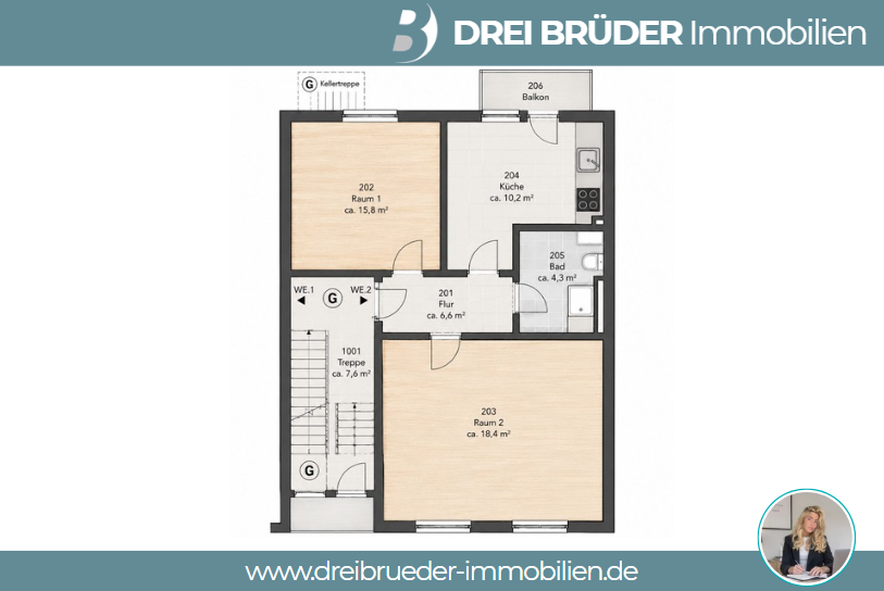 Etagenwohnung Münster Mitte-Süd - 2 Zimmer, 60 m&sup2;, 249.000&euro; | Angebot:24732583